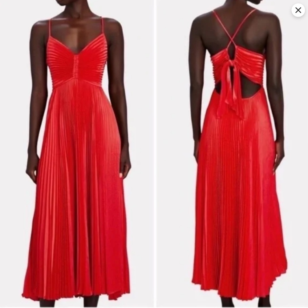 A.L.C. Gemini Red Midi Pleated Dress